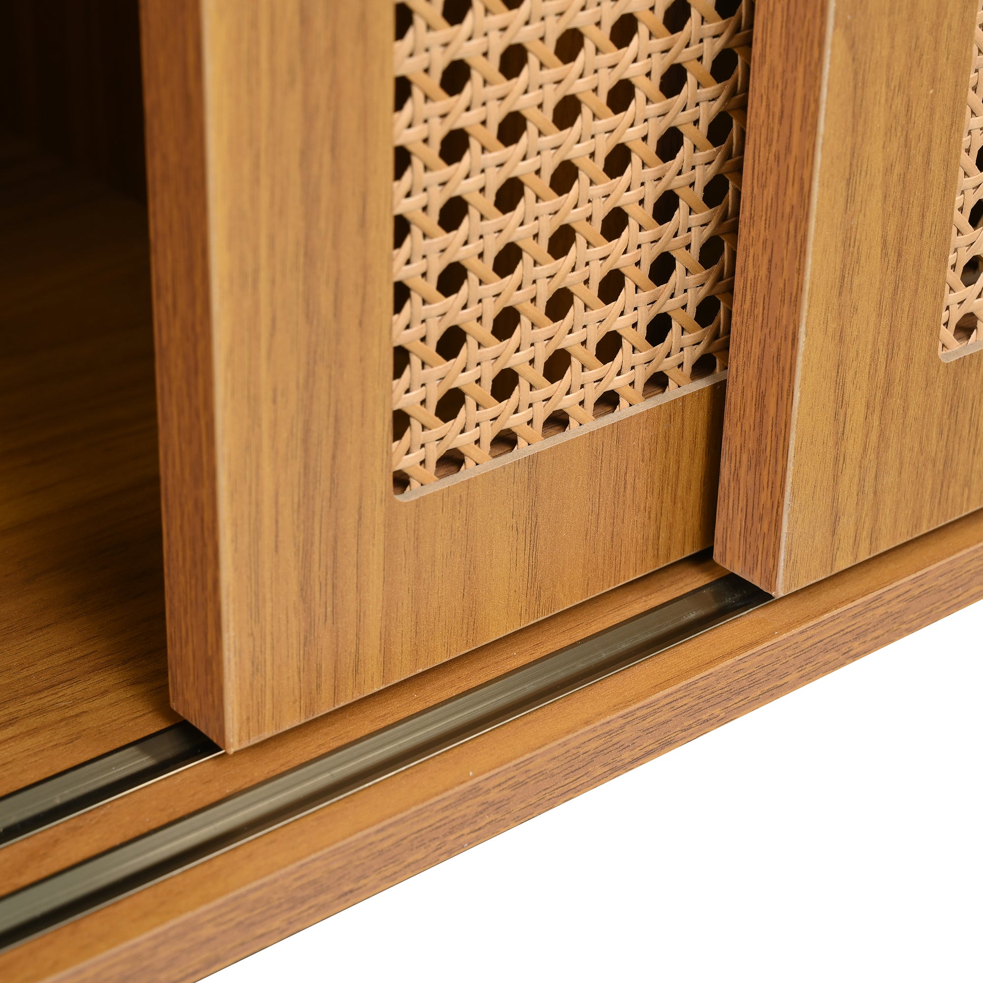 Buffet bas - avec 2 portes coulissantes et étagères réglables - Naturel - 5