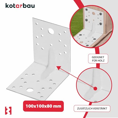 Lot de 12 Cornières en acier 100x100x80 mm - Equerres de fixation galvanisées renforcées - Connecteurs d'angle - KOTARBAU - 4
