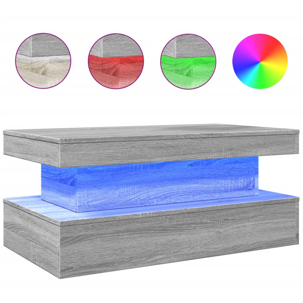 Maison Exclusive - Table basse avec lumières LED gris sonoma 90x50x40 cm - 2