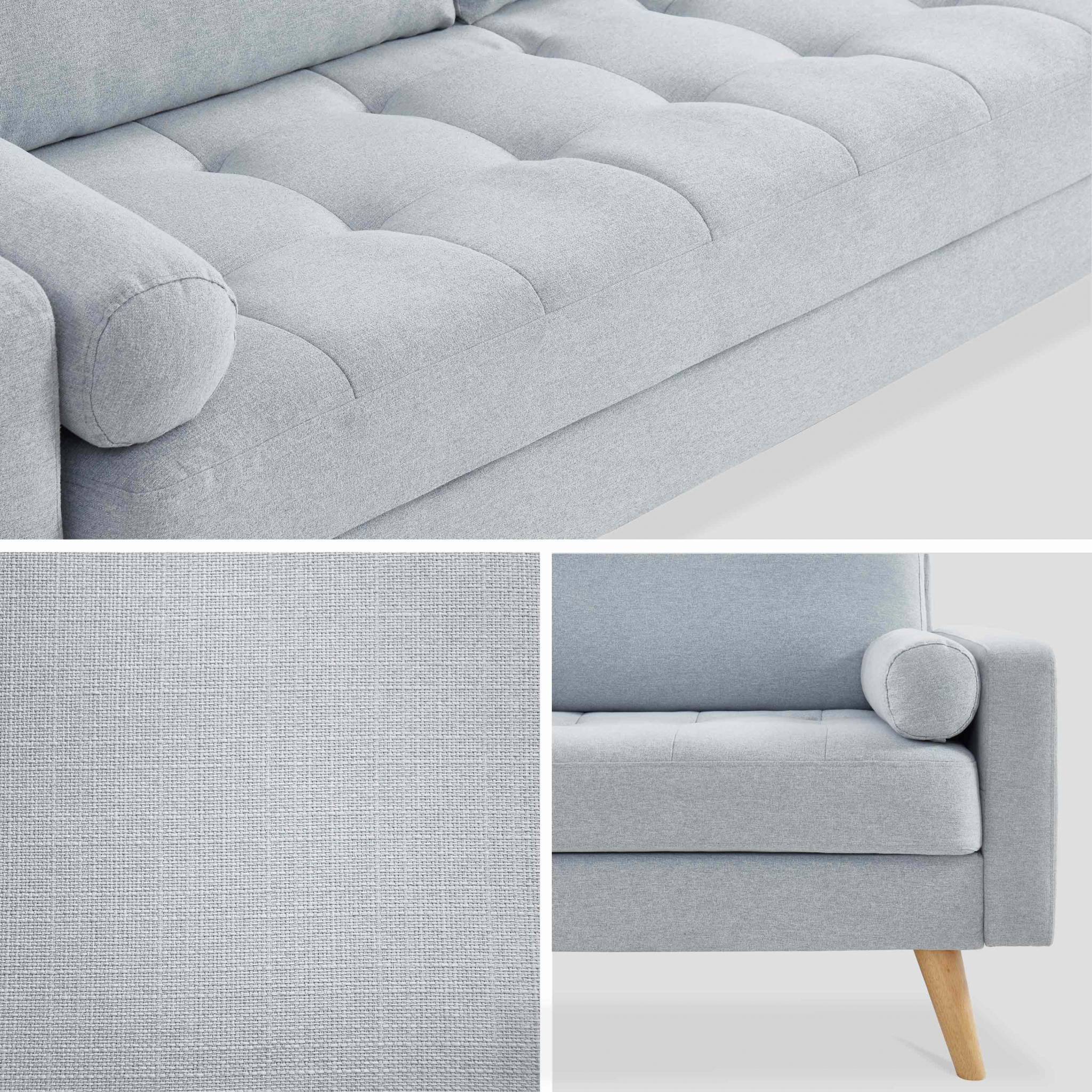 Canapé en tissu gris clair. 3 places scandinave fixe. droit. pieds bois IVAR 3 - 5