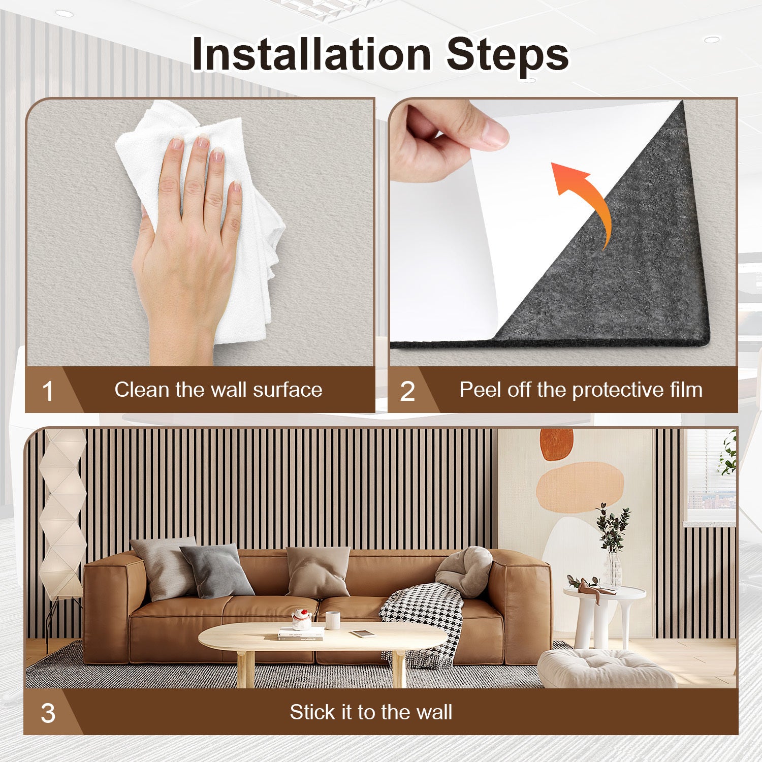 Lote de 4 paneles acústicos autoadhesivos para pared listones MDF modernos de madera 120 x 60 x 2,1 cm - Panel MDF chapado en madera roble - 5