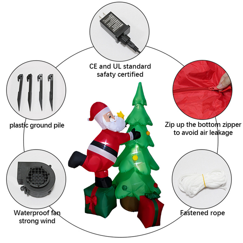 Decorazione natalizia gonfiabile da esterno da 210 cm, Babbo Natale gonfiabile, albero di Natale, confezione regalo con luce LED, Impermeabile - 3