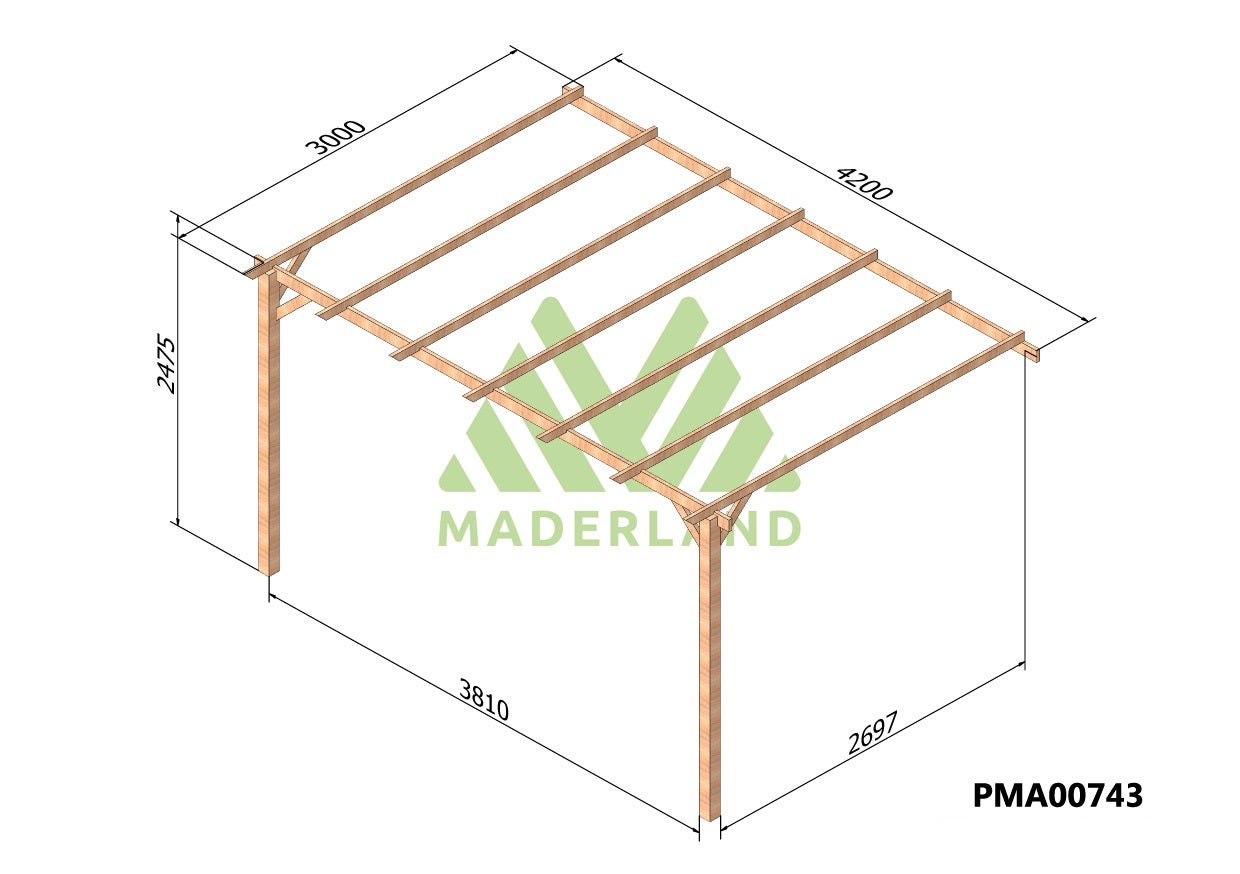 Pérgola madera adosada NANTES • 420x300 cm • tratada • madera maciza - 2