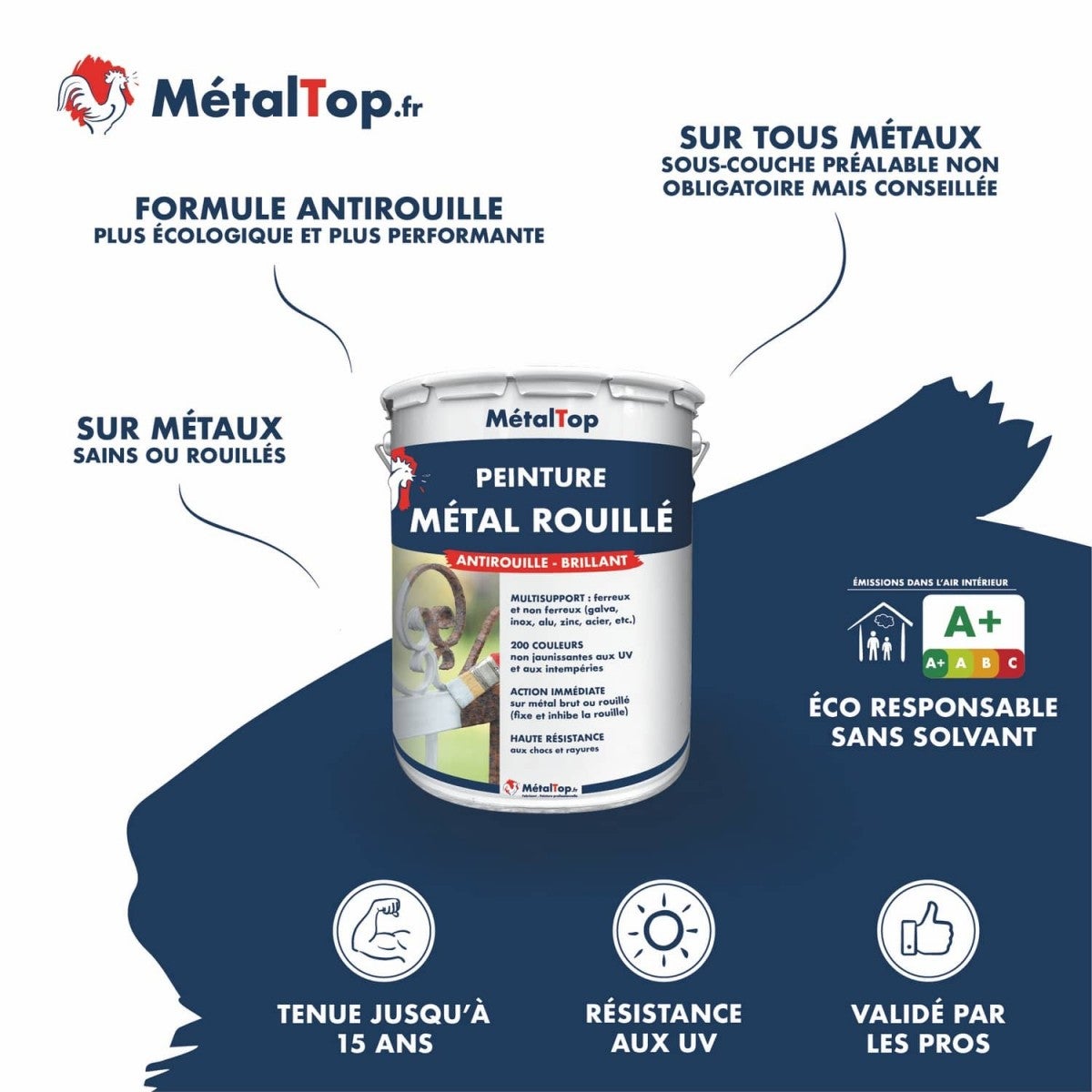 Peinture Metal Rouille - Metaltop - Bleu gentiane - RAL 5010 - Pot 5L - 4