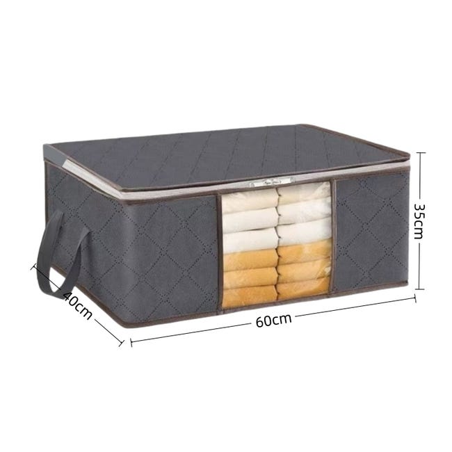 Zythrem Lot De 4 Sacs De Rangement Vêtements - 3x75L + 1x8L Boîtes Pliable Non-Tissé Gris