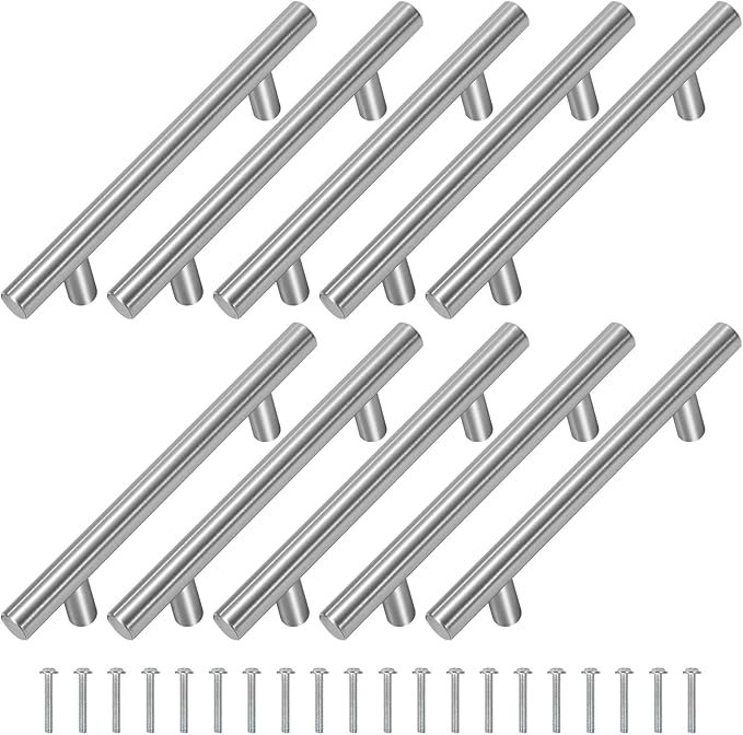 Uchwyty meblowe T, uchwyty ze stali nierdzewnej do szuflad i szafek, 10 sztuk, 148 mm, srebrne