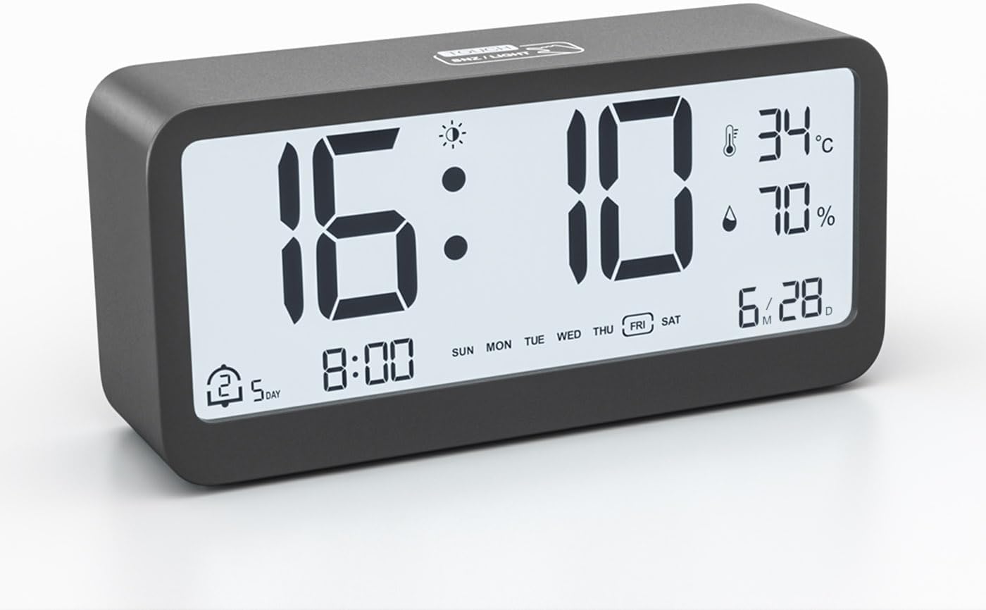 Sveglia Digitale LED Compatta – Formato 12/24 Ore, Temperatura E Data, Snooze, Bianco
