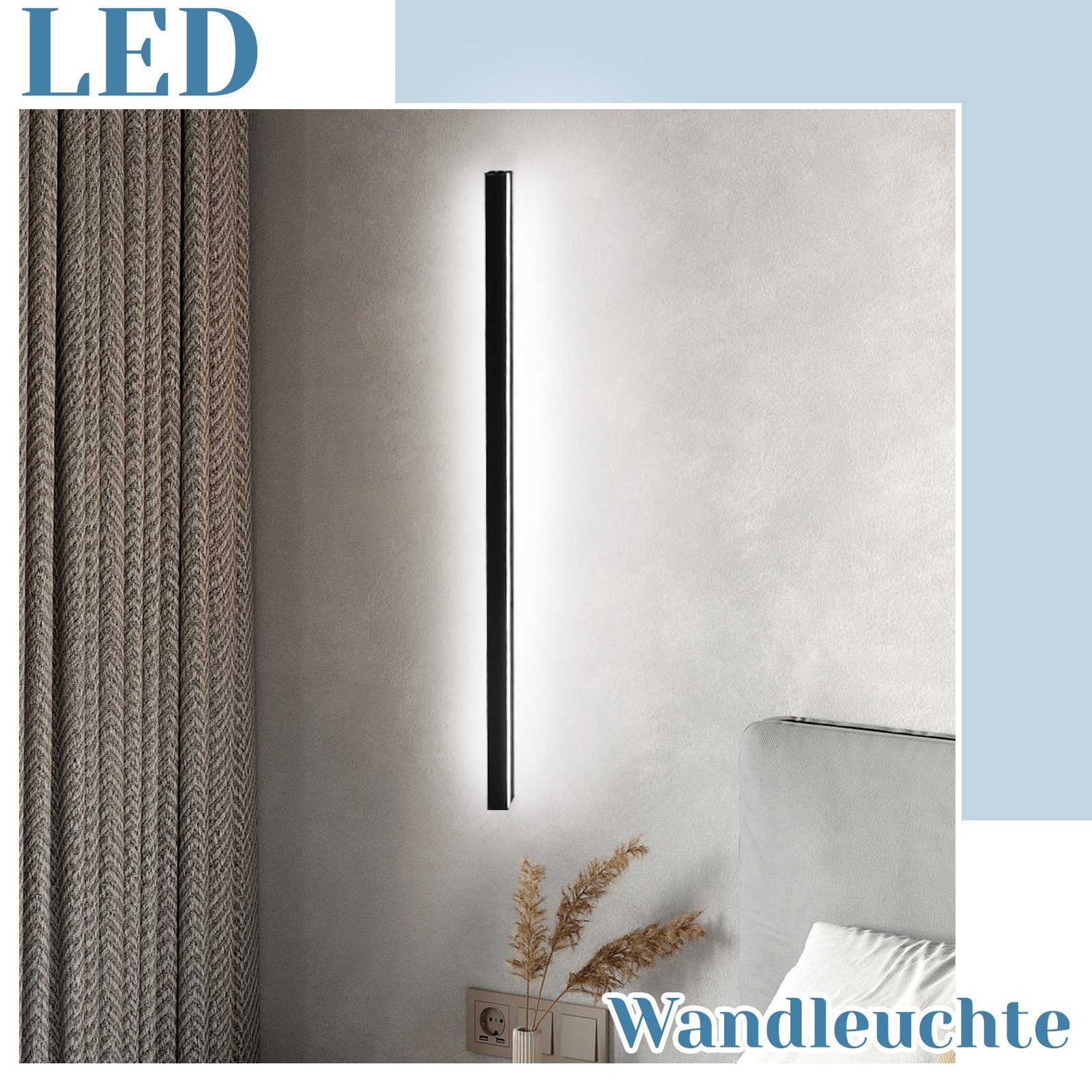 NETTLIFE Kinkiet wewnętrzny LED Czarny - 100CM Nowoczesne oświetlenie ścienne do salonu Lampa korytarzowa Ścienna 32W - 6