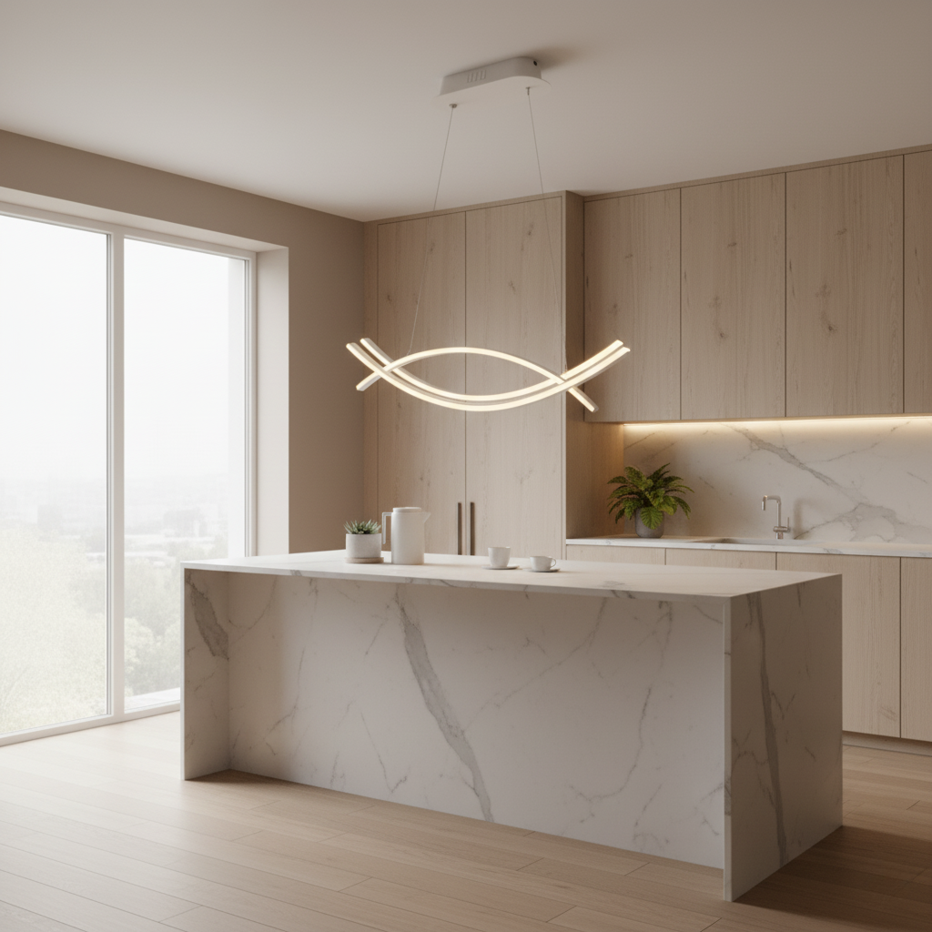 Lampadario LED Moderno a Sospensione 42W Dimmerabile con Telecomando Luce Calda Fredda CCT 3000K-6500K Design Curvo Bianco 3360 Lumen - 6