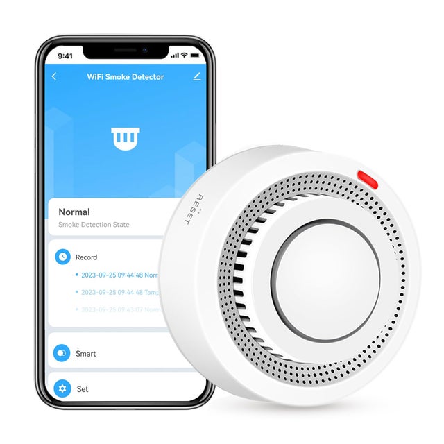 Detector de humo inteligente con Wi-Fi, alarma contra incendios, alarma de humo para el hogar con notificación en la aplicación (batería no incluida)