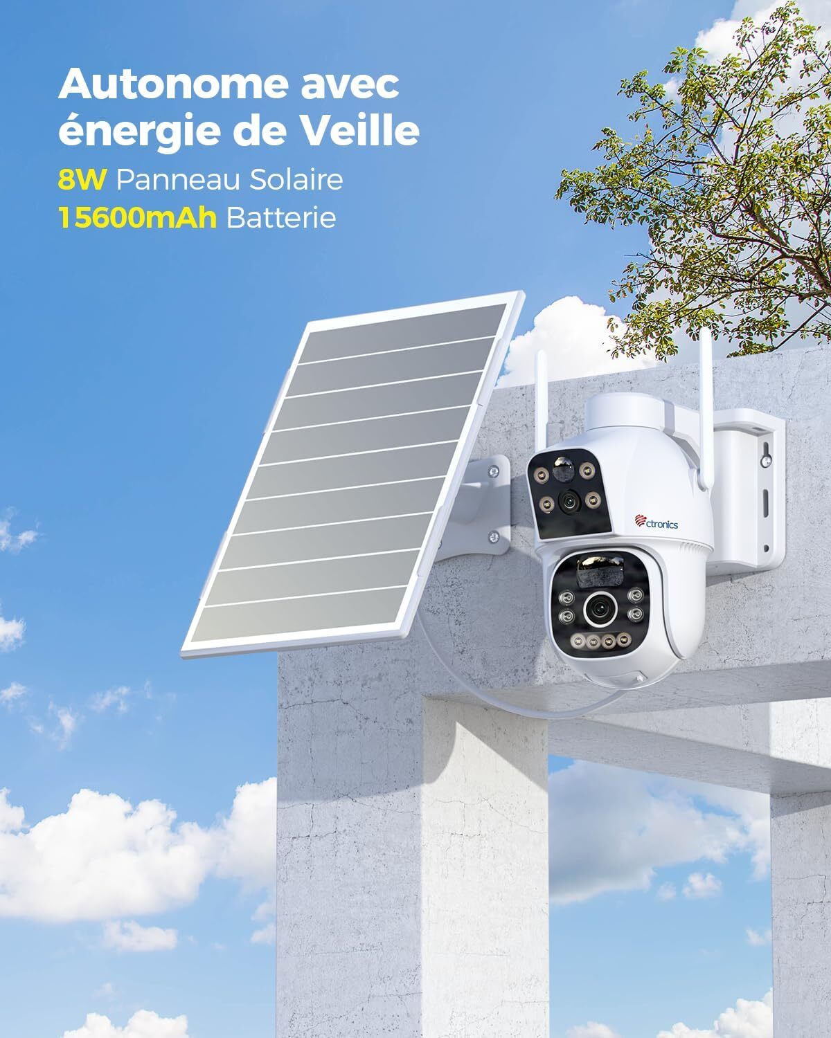 Ctronics Telecamera Solare 4G Con Registrazione 24/7, Tracciamento Auto, Batteria 14400mAh E Pannello 8W Per Esterni