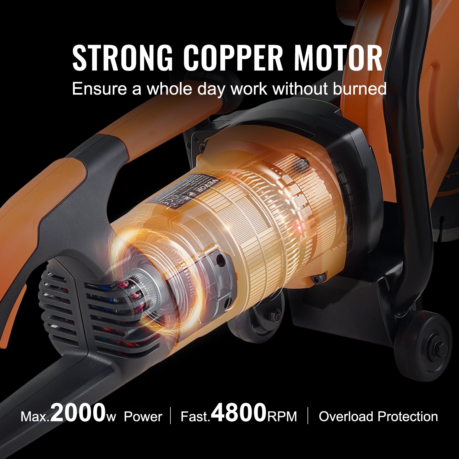 Scie à béton électrique,VEVOR 230 mm,scie circulaire puissance élevée 2000 W profondeur de coupe 89 mm scie à disque humide/sec avec conduite d'eau - 4