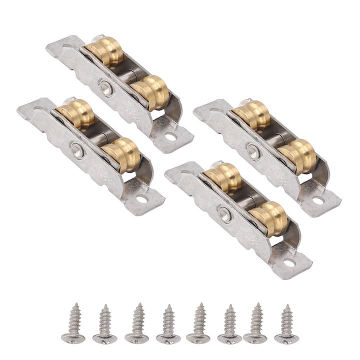Conjunto de 4 roldanas de aço inoxidável para porta de correr com rolamentos. - 6