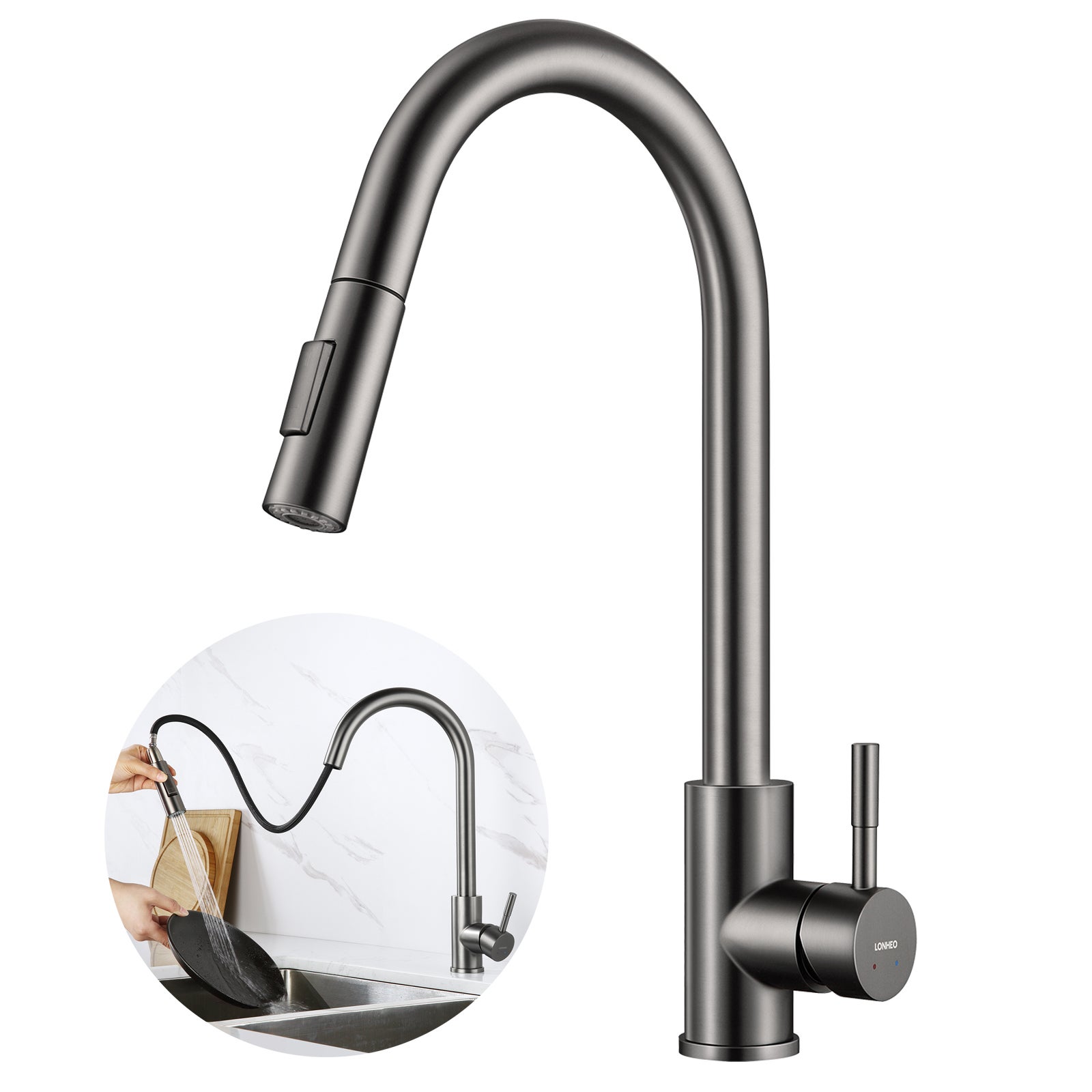 Robinet De Cuisine Extractible En Acier Inox 304 Brossé - Bec Pivotant 360°, Mode Jet/pulvérisation, Rétraction Magnétique, Facile à Nettoyer - 8