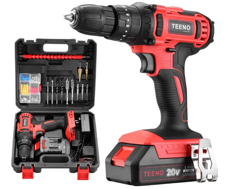 Kit Visseuse à Choc + Perceuse TEENO 20V - 2 Outils, 2 Batteries 2.0Ah, 25 Accessoires - Professionnel & Polyvalent