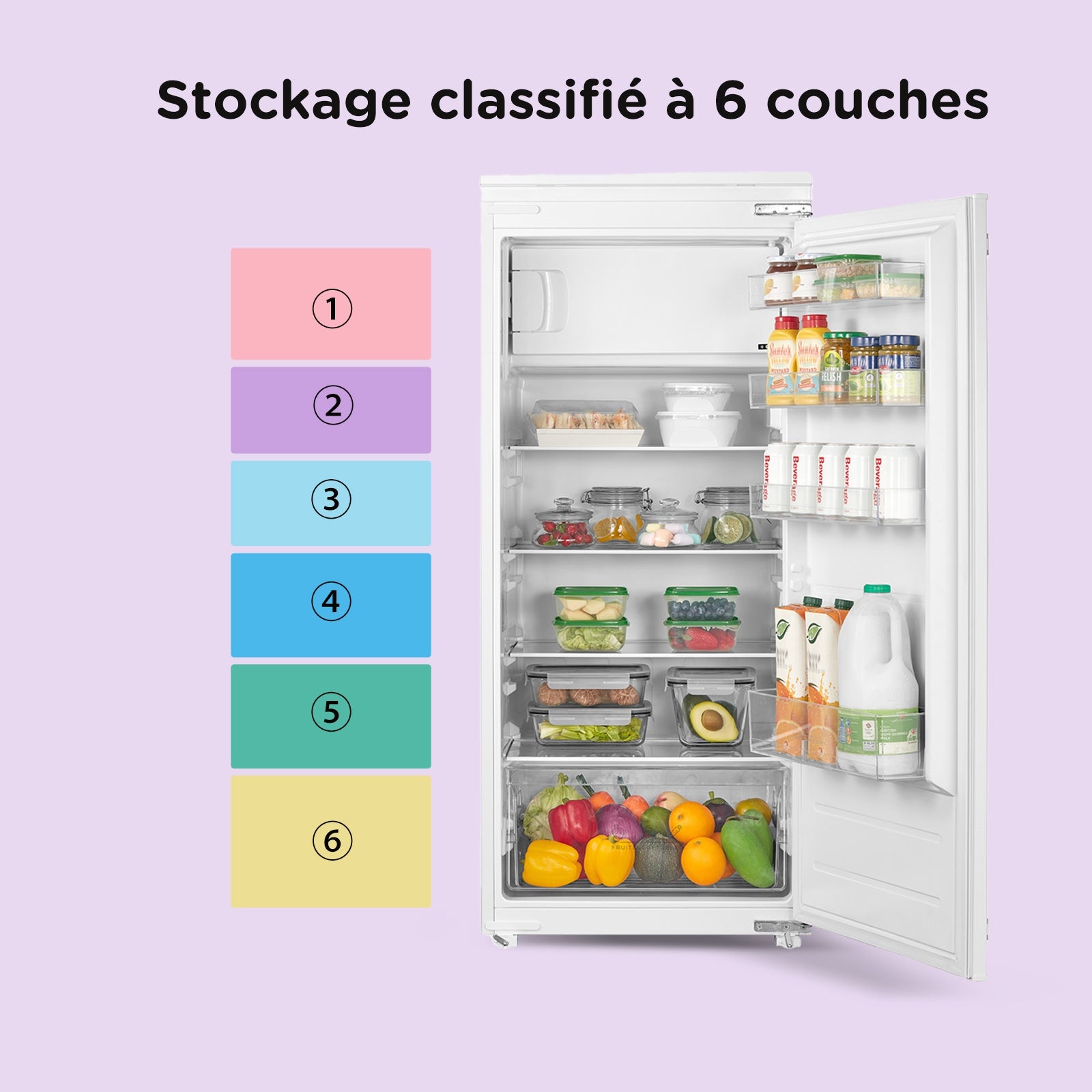 Réfrigérateur 1 Porte Encastrable COMFEE - H123,3 cm x L54 cm x P55 cm - 190L(174+16) - Intégrable - Classe E - 5