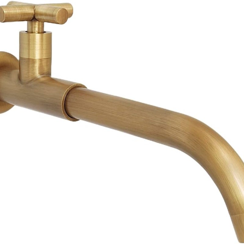 Kran ogrodowy ścienny z mosiądzu antycznego obrotowy o uchwyt krzyżowy z brązu szczotkowanego idealny do kuchni zlewu basenu i mycia na zewnątrz