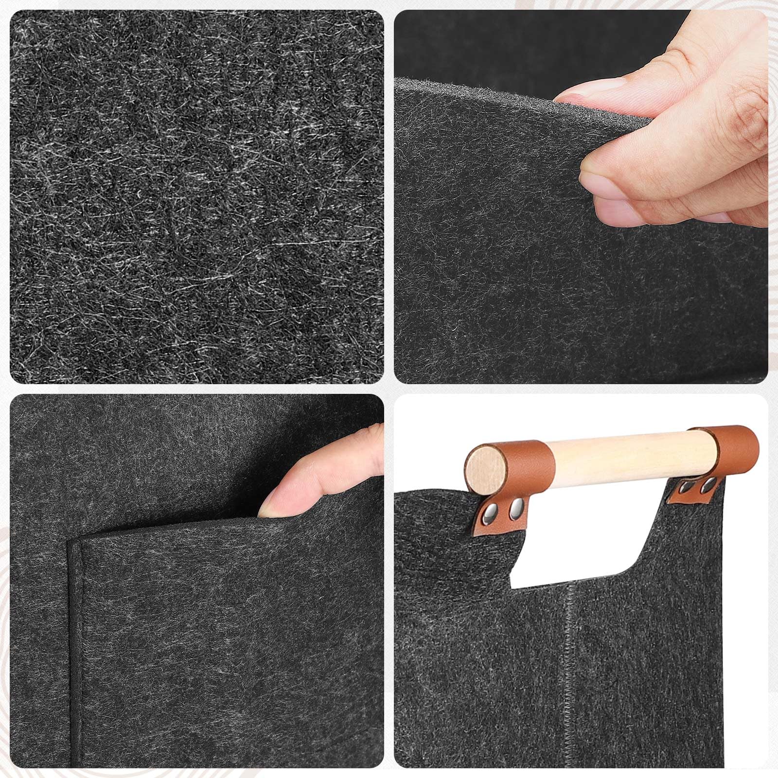 Panier à bois de chauffage pliable 96L, sac en feutre, 60 x 40 x 40 cm, panier à bûches avec poignées de transport, panier en feutre - 7