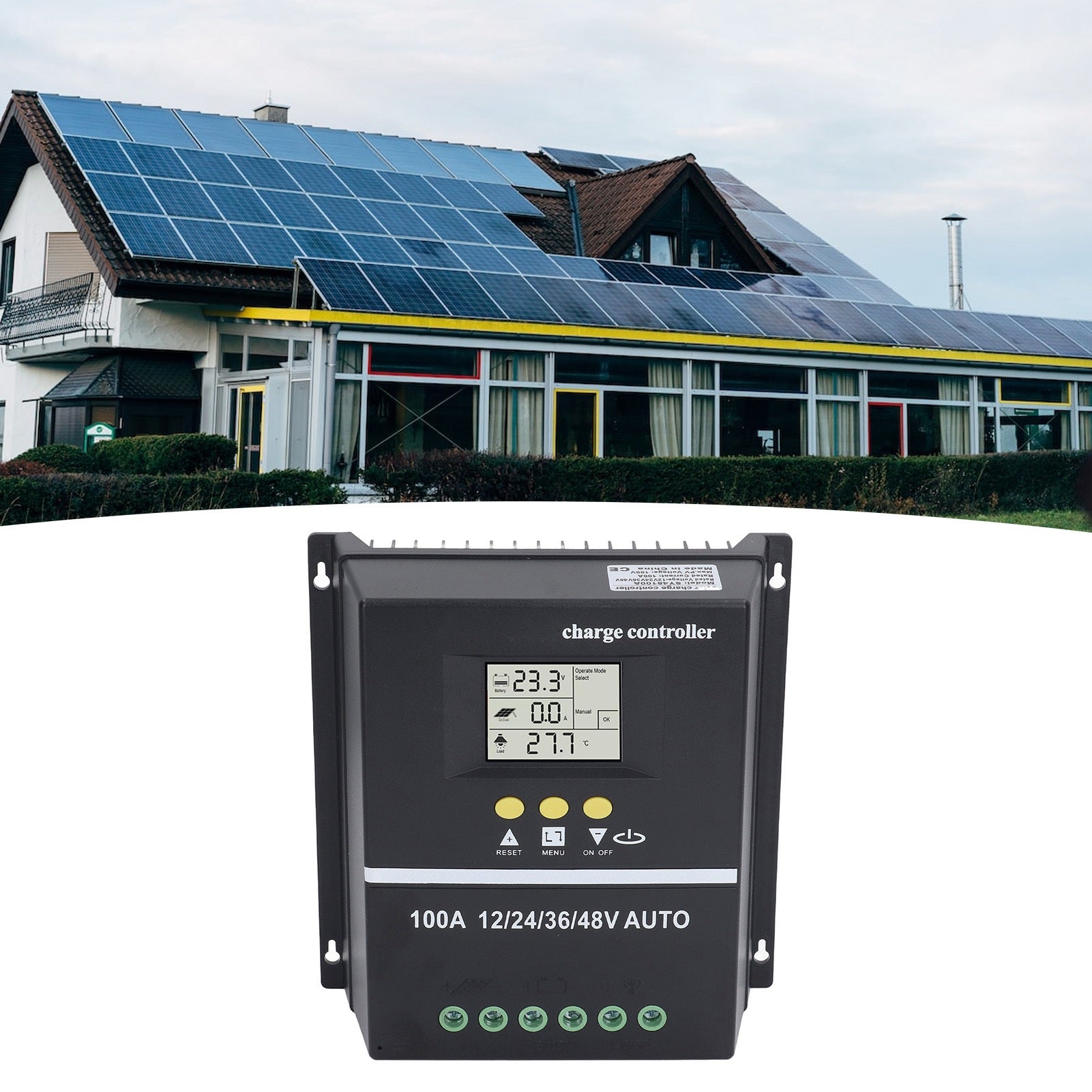 Controlador de carga solar MPPT, porta USB dupla, ecrã LCD retroiluminado, regulador adaptativo para painéis solares de 12V, 24V, 36V e 48V - 6