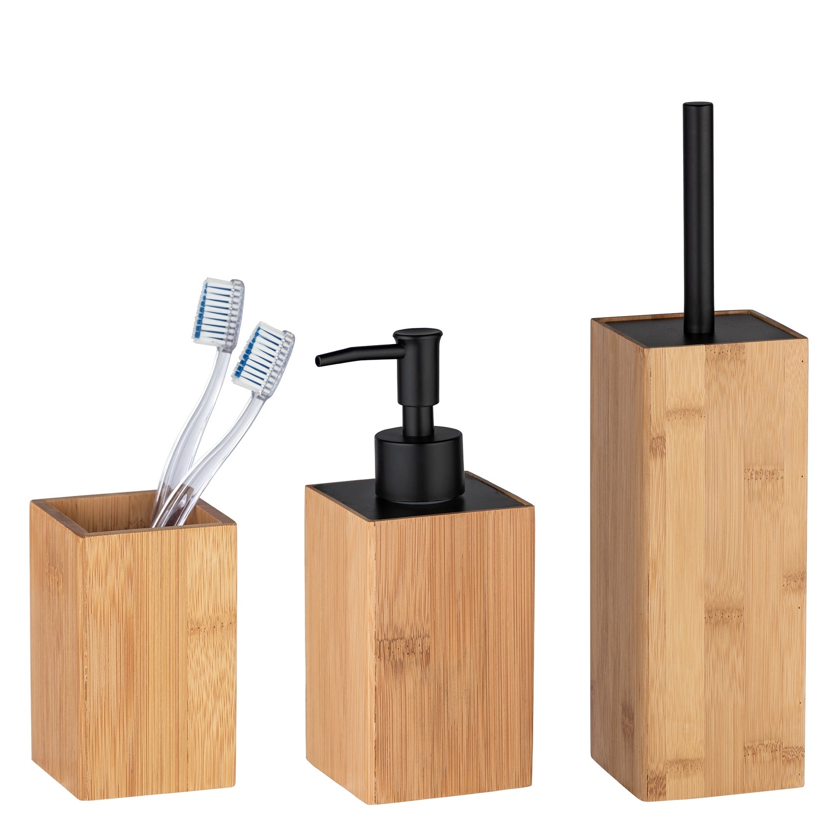 Relaxdays Set 3 Accessoires Salle De Bain En Bambou Naturel - Distributeur Savon, Porte-Savon & Gobelet Brosse à Dents
