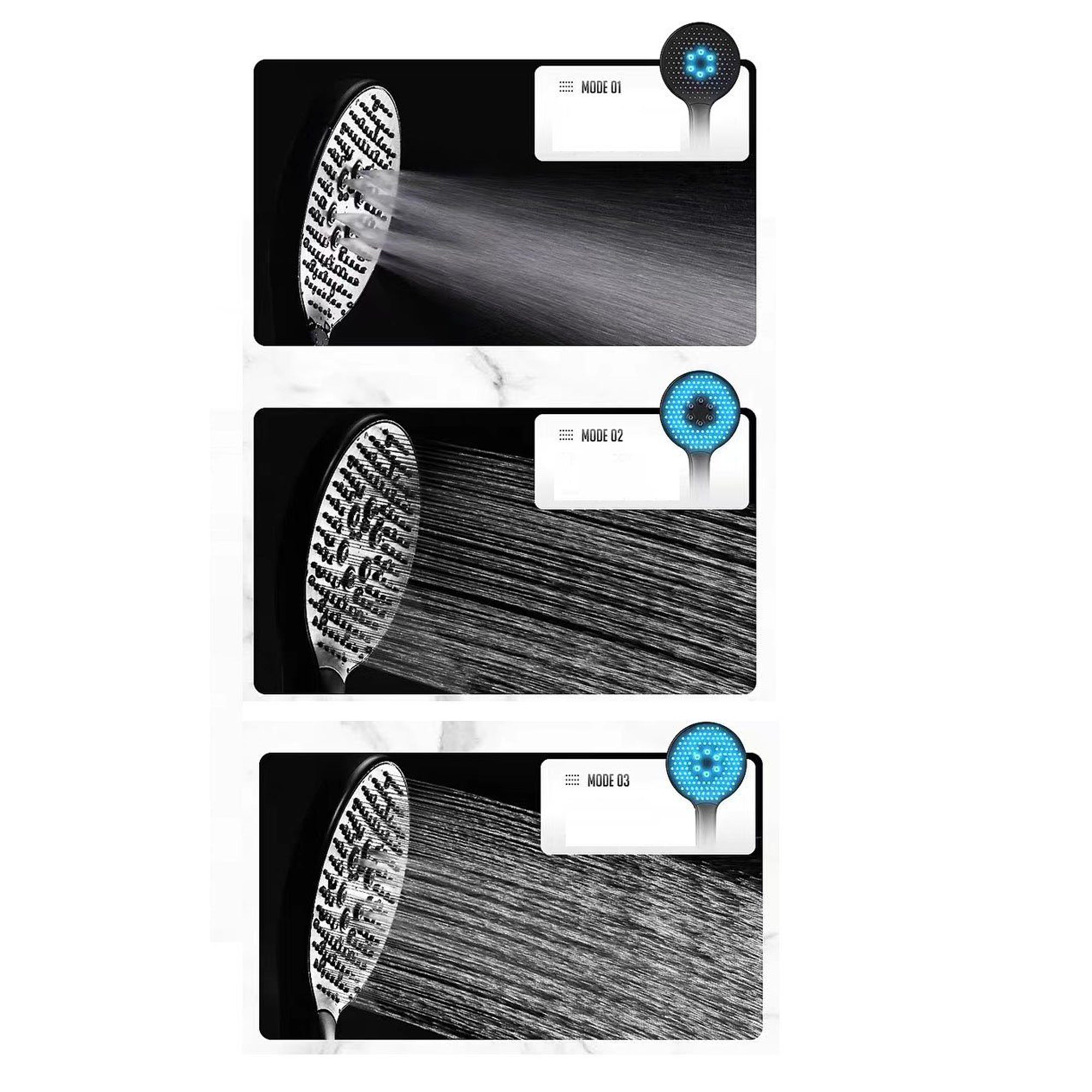 SUMERAIN Pommeau de Douche Rond Noir Mat avec Flexible de 150 cm, Douchette Haute Pression Économique avec 3 Types de Jets (130 mm) - 2