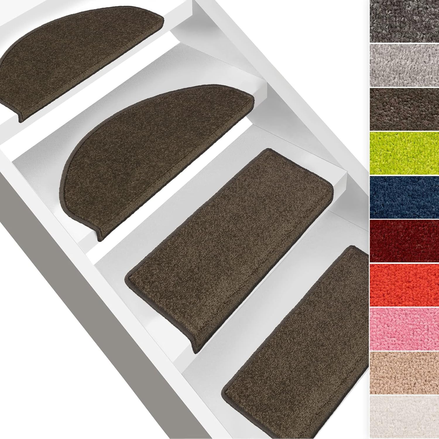 KARAT >Marchettes D'escalier Dynasty Velours, Antidérapantes, Marron Clair, Semi-Circulaire, 23