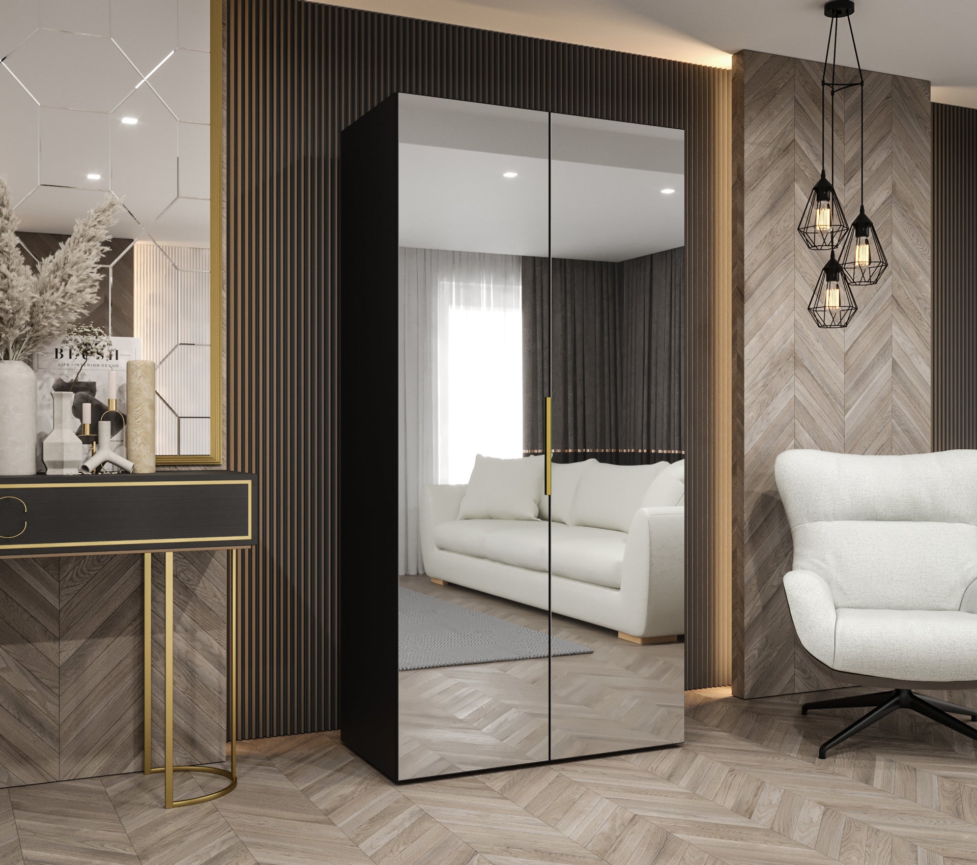 Szafa uchylna otwierana Marbella 3 100 x 52 x 202 cm czarny + u. złoty Abiks Meble - 2