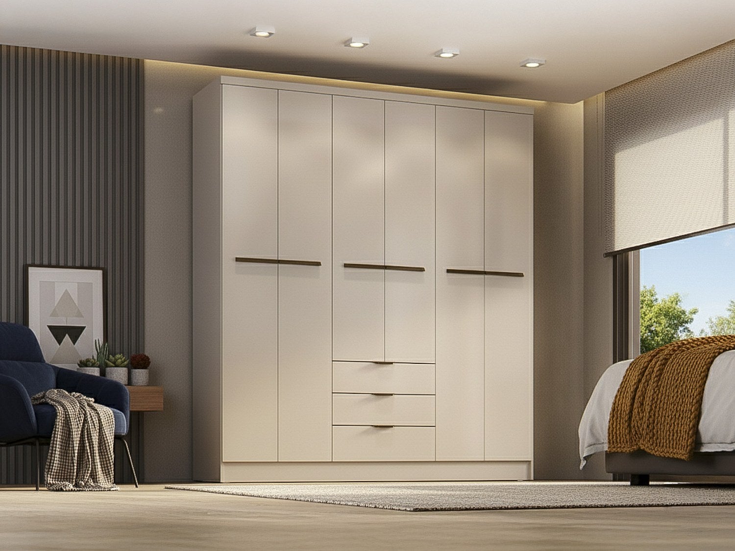 Armoire 6 portes et 3 tiroirs - L180 cm - Beige – PEROLI | Leroy Merlin