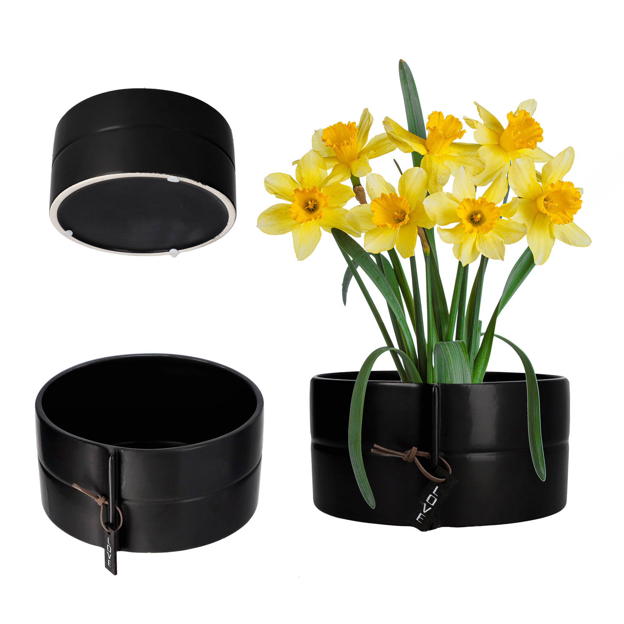 DONICZKA CERAMICZNA DONICA OSŁONKA CZARNA NA KWIATY DONICZKĘ 18 cm OKRĄGŁA