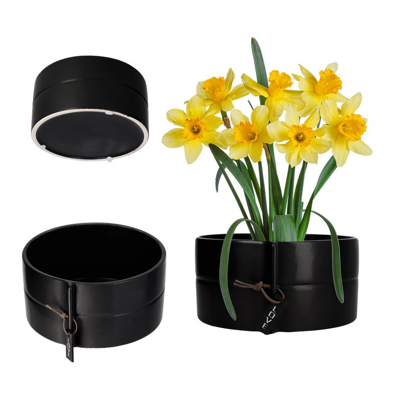 DONICZKA CERAMICZNA DONICA OSŁONKA CZARNA NA KWIATY DONICZKĘ 18 cm OKRĄGŁA