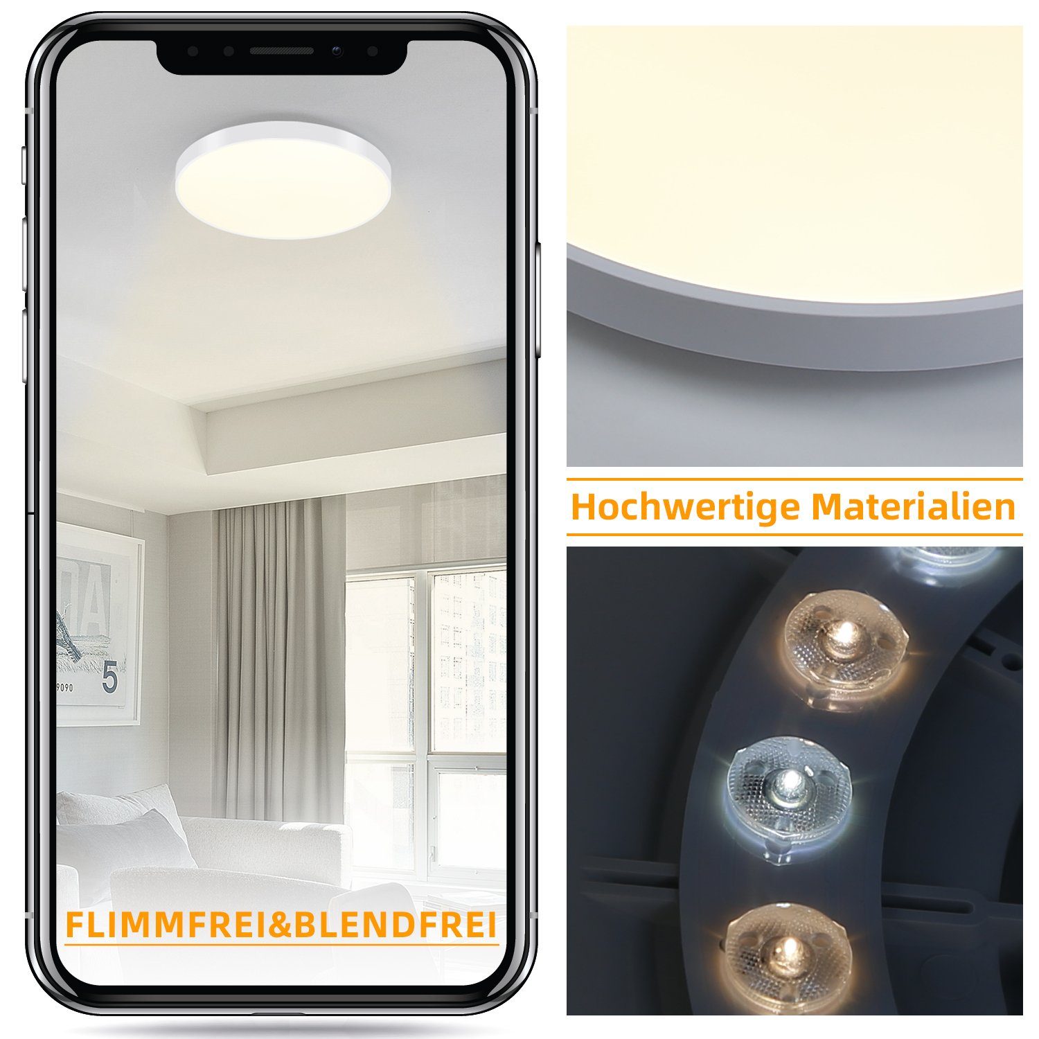 NETTLIFE Lâmpada de teto LED branca quente - lâmpada de casa de banho 12W IP44 à prova de água 21cm redonda moderna - 5