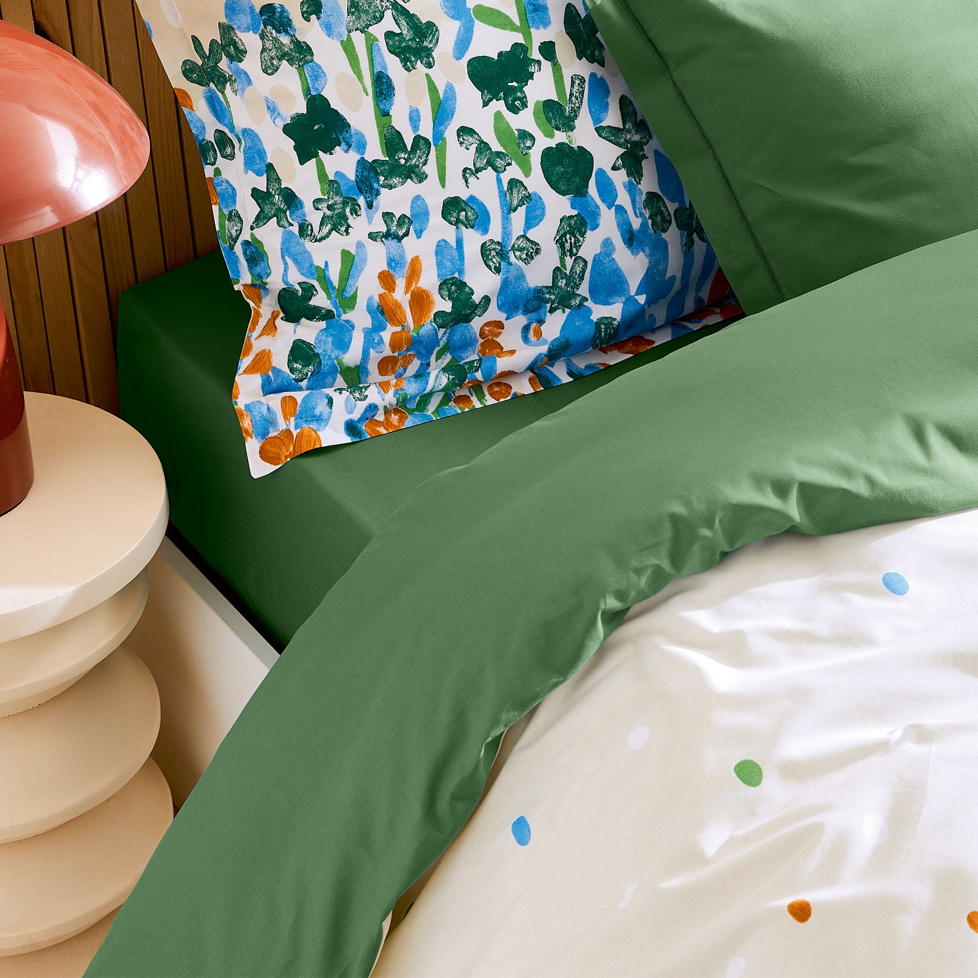 Drap housse 200x200 cm bonnet 30 coton ÉVASION Vert fougère - 3