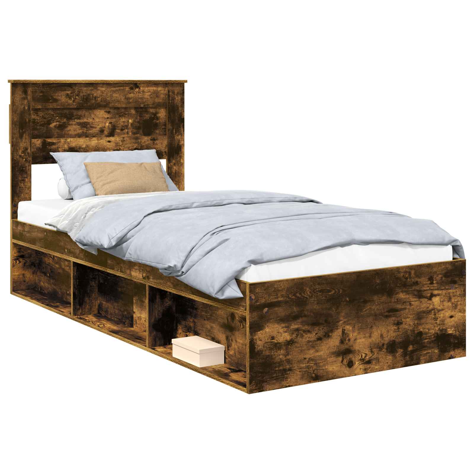 Cadre de lit en panneau de bois, chêne fumé, pour la chambre, 75 × 190 cm - 2