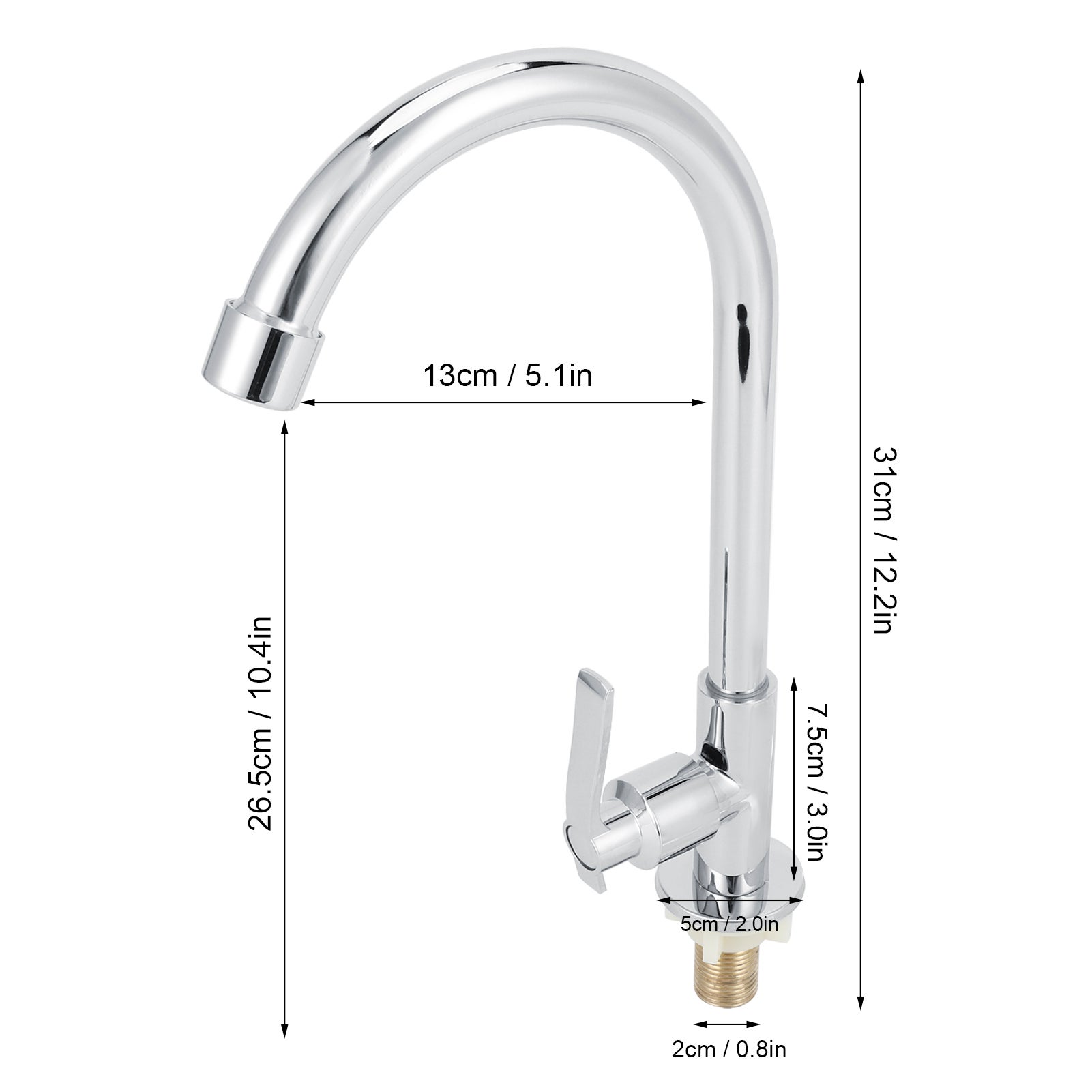 Robinet d'évier G1/2 rotatif à 360 degrés, robinet d'eau froide en acier inoxydable, fourniture de cuisine et de salle de bains - 7