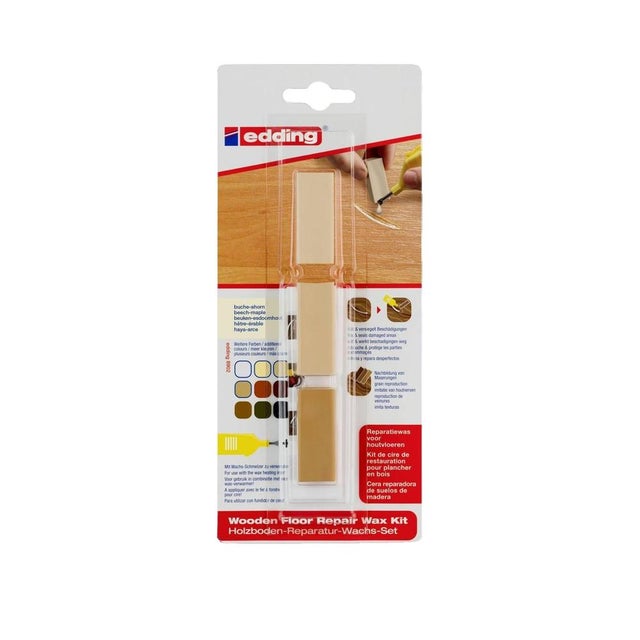 Edding 8902 - juego de cera reparadora de suelos de madera - blíster de 3 - haya-arce