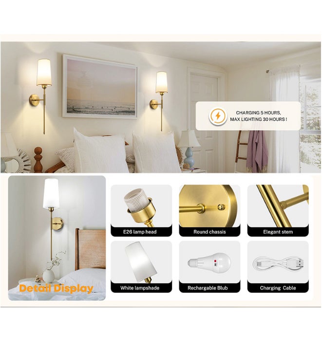 Lampe Murale LED Rechargeable – Applique Sans Fil, Télécommande, 3 Températures, 4 Niveaux, doré - 7