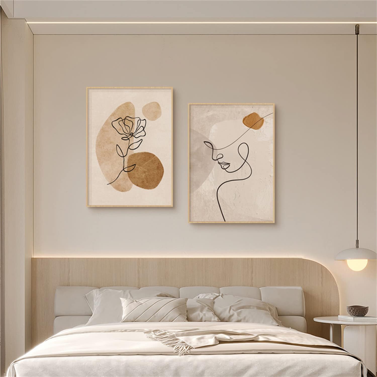 Lot de 2 posters beige impression sur toile asthétique sans cadre décoration murale style bohème salon chambre à coucher 50 x 70 cm - 4