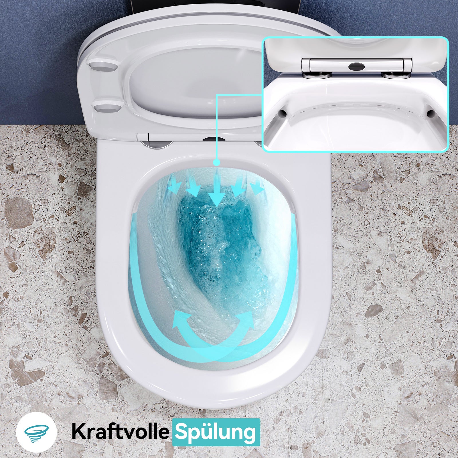 Toilettes suspendues, double chasse d'eau, toilettes suspendues en céramique blanche avec mécanisme de fermeture amortie et abattant amovible HOROW - 2