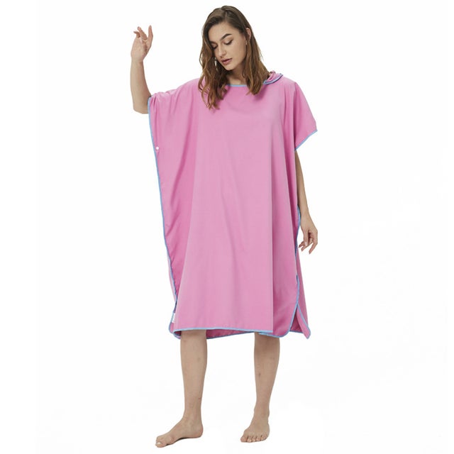 Poncho de surf, pour femmes, hommes, adultes et adolescents, poncho de bain ultra-léger et à séchage rapide, poncho-serviette en microfibre (rose)