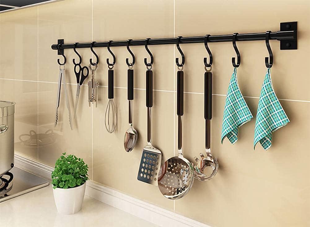 Adhesivo fuerte sin rastro, gancho de pared detrás de la puerta, perchero, gancho de pared para cocina y baño (negro, con 6 ganchos) - 7