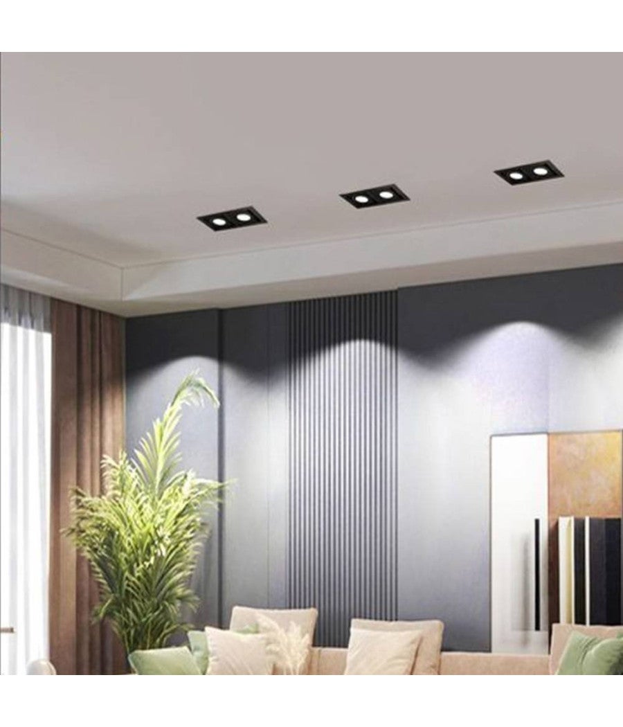 Trade Shop - Portafaretto Incasso Orientabile Doppio Per Due Faretti Per Controsoffitta P24 - Nero - 3