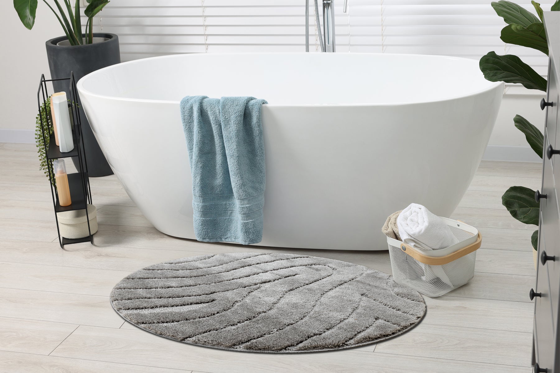 Tapis de salle de bain SUPREME cercle WAVES, vagues, antidérapant, doux - gris cercle 100 cm - 3