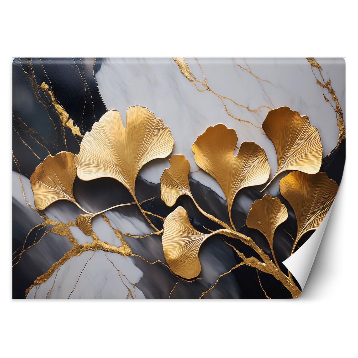 Fototapeta, Kwiaty Ginko Botanika Marmur Szaro Złoty 400x280