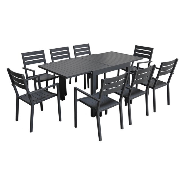 Salon de jardin extensible 90/180 en aluminium anthracite 8 places VENEZIA