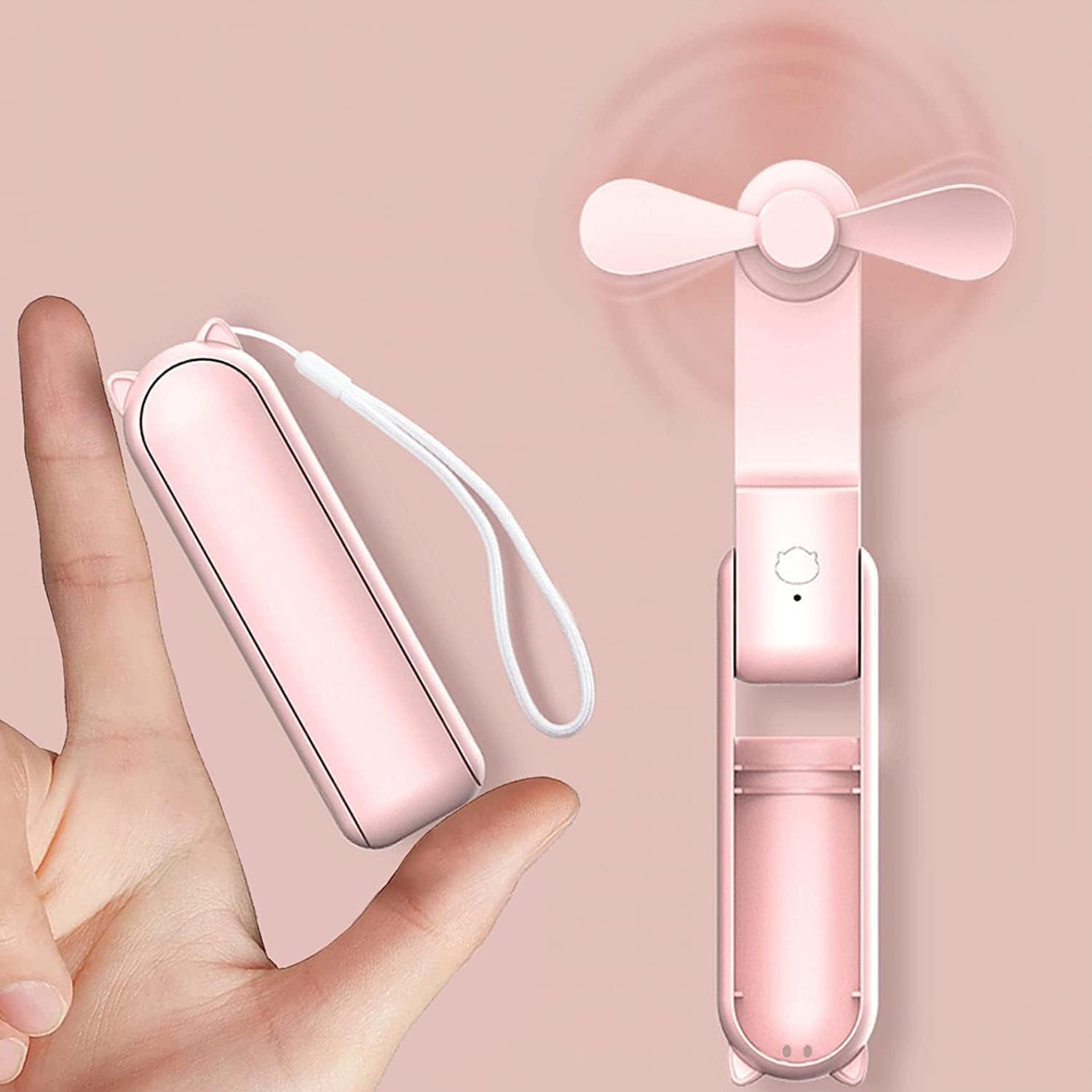 Mini wentylator, power bank 2 w 1, składany, ładowany przez USB (różowy)