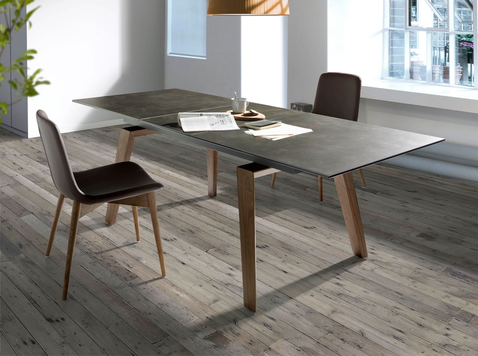 Angel Cerda Mesa Comedor Extensible Rectangular Mármol Porcelánico Y Nogal Negro , Leroy Merlin