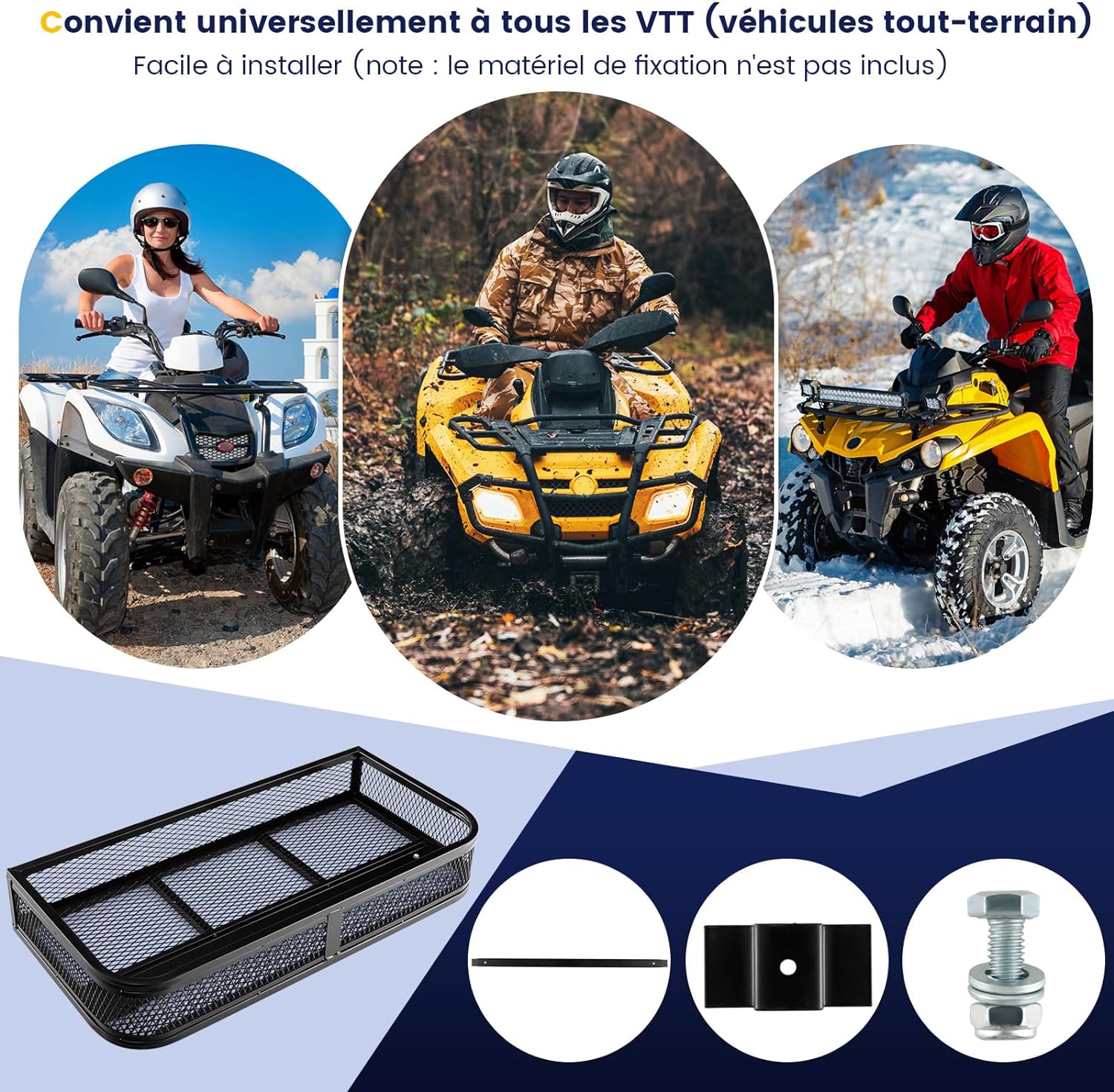 Cestino Portaoggetti Anteriore per ATV, Cestino Portapacchi Anteriore Resistente con Telaio in Metallo a Maglie, Cestino Portaoggetti per Acce - 5