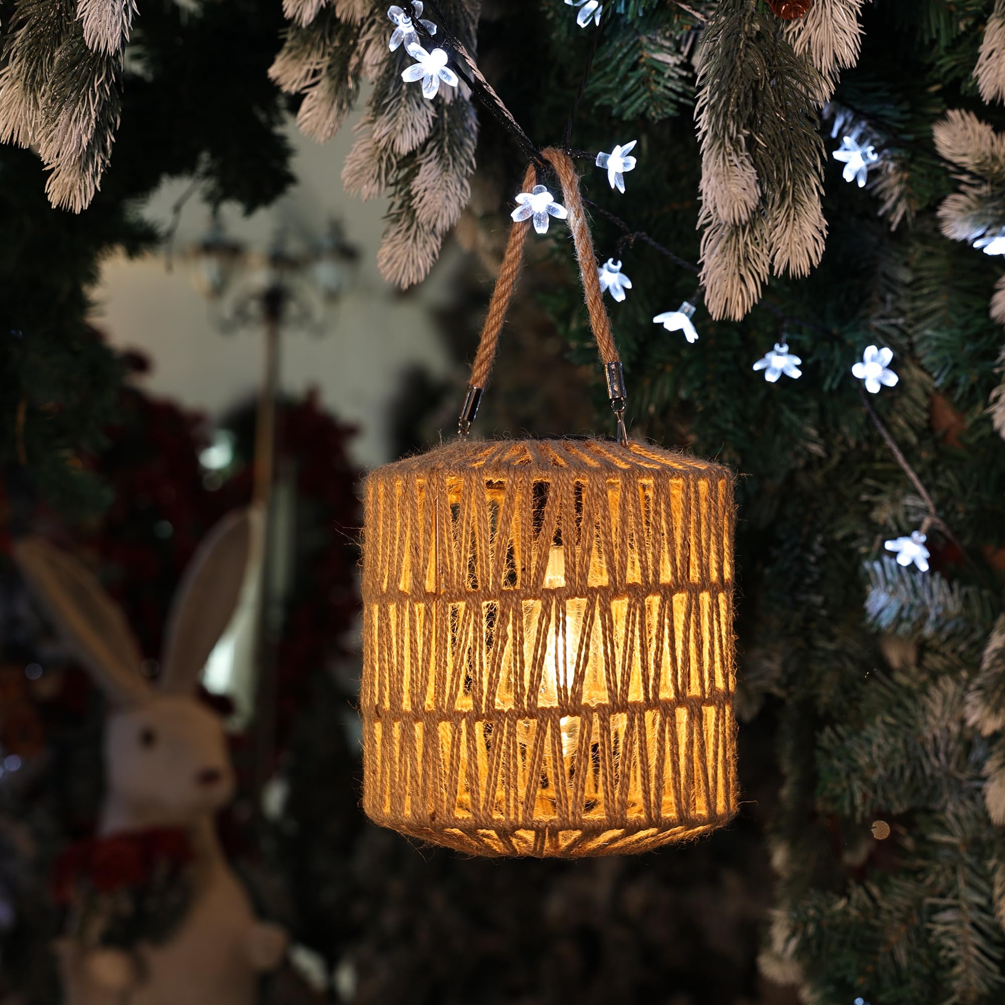 Wisząca solarna lampa zewnętrzna lampion solarny wodoszczelna lampa ogrodowa ciepłe białe światło odpowiednia do altany na taras na dziedziniec