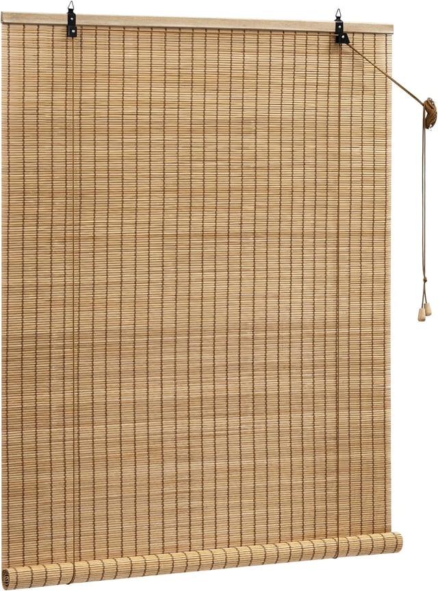 Store Enrouleur Bambou, 110x220 cm, Store Bambou, Protection Solaire, Store Vénitien en Bambou, Tirage Latéral, Store Tamisant, Marron,WOLTU