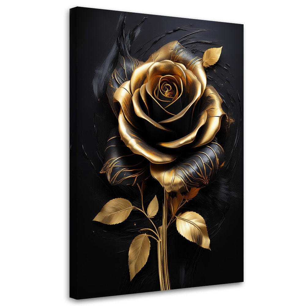 Obraz na płótnie, Róża Kwiat Złoto Czarny Glamour 40x60